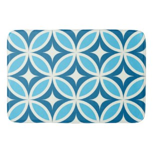 Mid Century Modern Geometriskt Mönster Blått Badrumsmatta