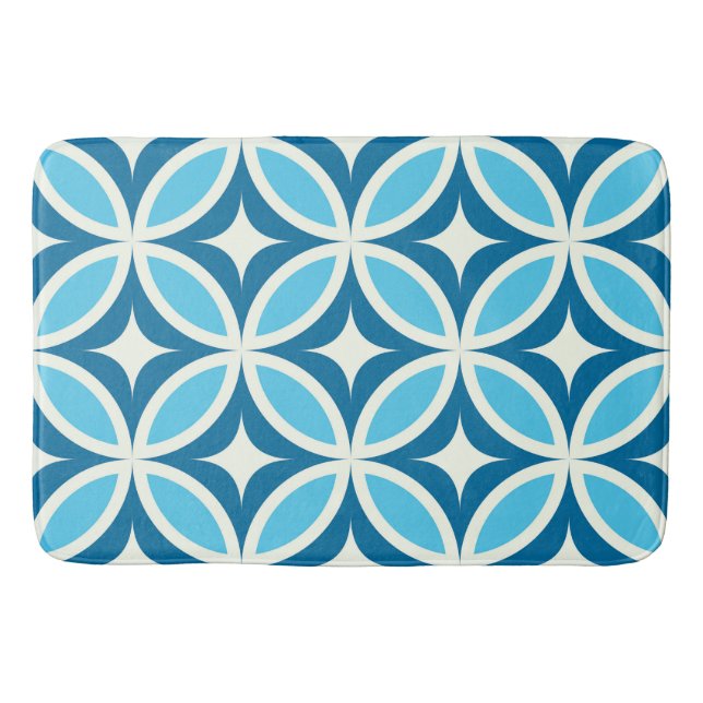 Mid Century Modern Geometriskt Mönster Blått Badrumsmatta (Framsidan)