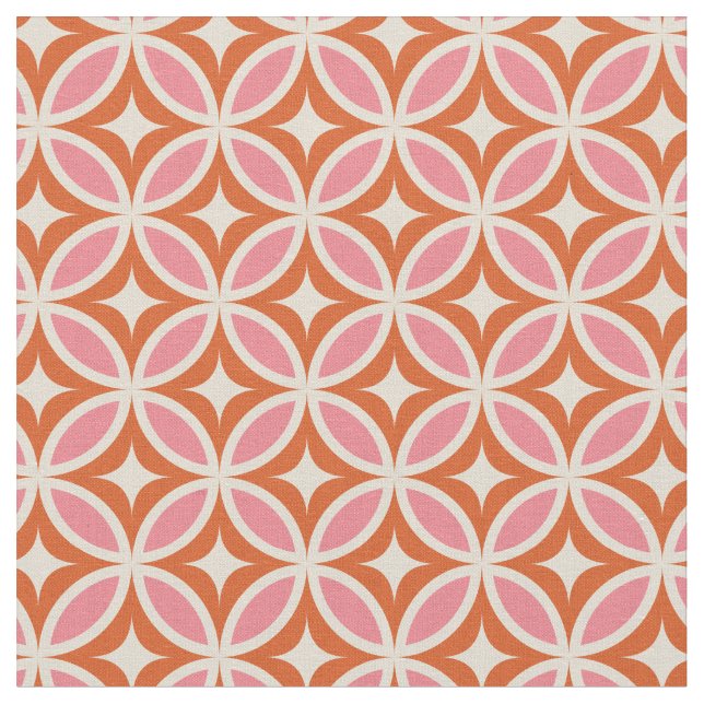 Mid Century Modern Geometriskt Mönster Rosa Orange Tyg (Närbild)