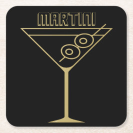 Mid Century Modern Gold 2 Olive Martini Underlägg Papper Kvadrat