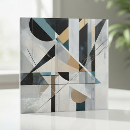 Mid-Century Modern Gold Teal Geometric Abstract Kakelplatta