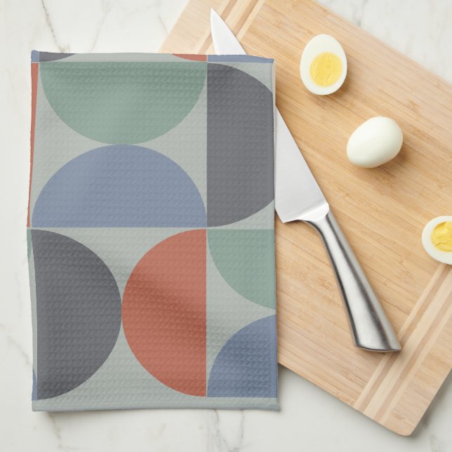 Mid-Century Modern Grå Blå Citrongräs och lera  Kökshandduk (Vikt i Fjärdedel)