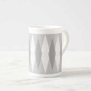 Mid Century Modern Grått Argyle Bone China Mugg Benporslin Mugg