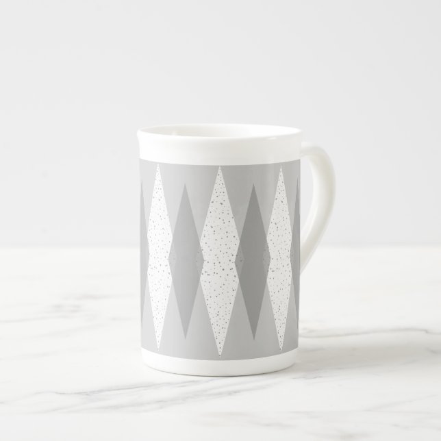 Mid Century Modern Grått Argyle Bone China Mugg Benporslin Mugg (Framsida höger)