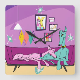 Mid Century Modern Greyhound Art Fyrkantig Klocka