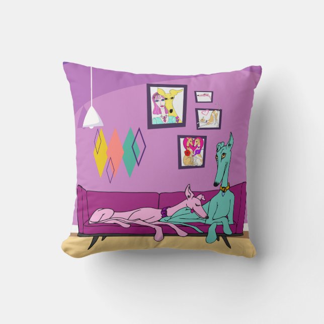 Mid Century Modern Greyhound Art Kudde (Framsida)