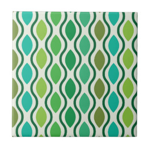 Mid Century Modern Grönt Geometric Ogee mönster Kakelplatta