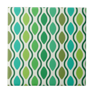 Mid Century Modern Grönt Teal Ogee mönster Kakelplatta