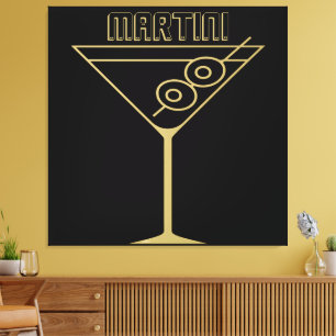 Mid Century Modern Guld 2 Oliv Martini Canvastryck