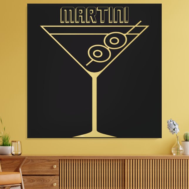 Mid Century Modern Guld 2 Oliv Martini Canvastryck (Insitu (Vardagsrum))