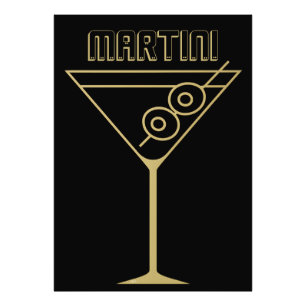 Mid Century Modern Guld 2 Oliv Martini Fototryck