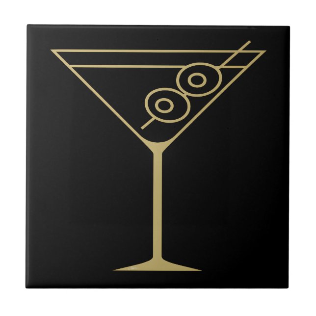 Mid Century Modern Guld 2 Oliv Martini Kakelplatta (Framsidan)