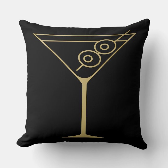 Mid Century Modern Guld 2 Oliv Martini Kudde (Framsida)