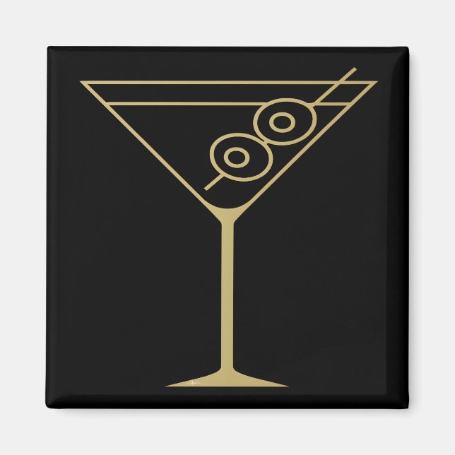 Mid Century Modern Guld 2 Oliv Martini Magnet (Framsidan)