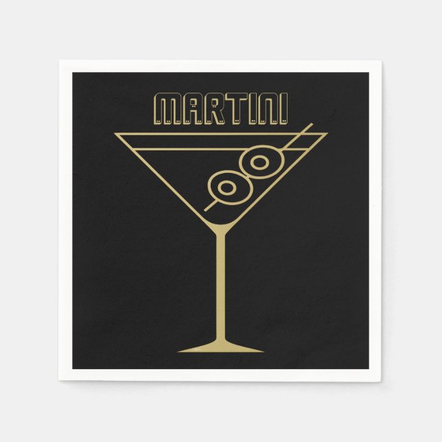 Mid Century Modern Guld 2 Oliv Martini Pappersservett (Framsidan)