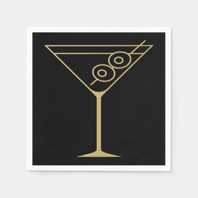 Mid Century Modern Guld 2 Oliv Martini Pappersservett (Framsidan)