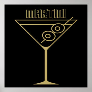 Mid Century Modern Guld 2 Oliv Martini Poster