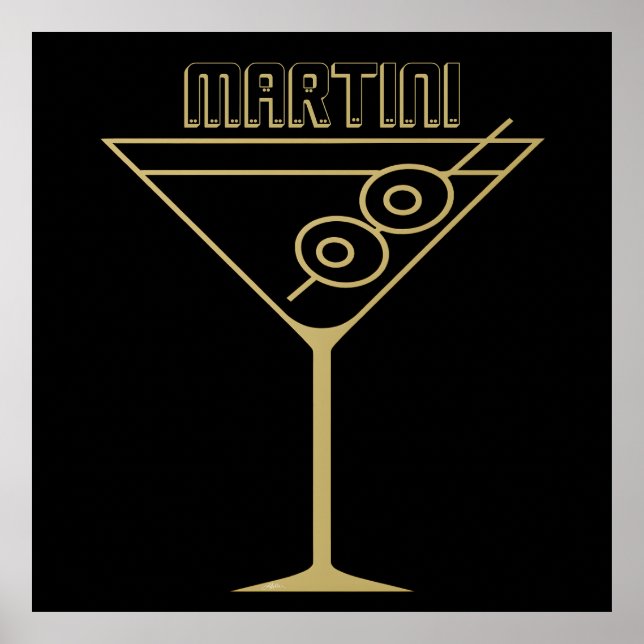 Mid Century Modern Guld 2 Oliv Martini Poster (Framsidan)
