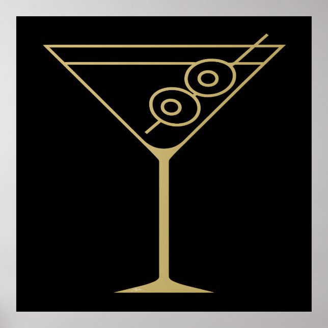 Mid Century Modern Guld 2 Oliv Martini Poster (Framsidan)