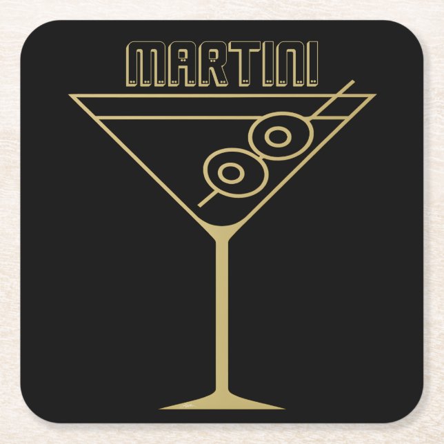 Mid Century Modern Guld 2 Oliv Martini Underlägg Papper Kvadrat (Framsidan)