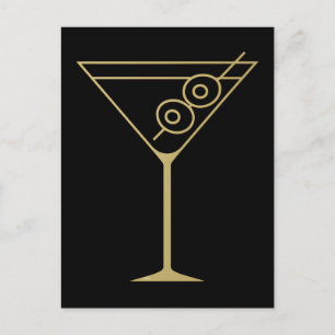 Mid Century Modern Guld 2 Oliv Martini Vykort