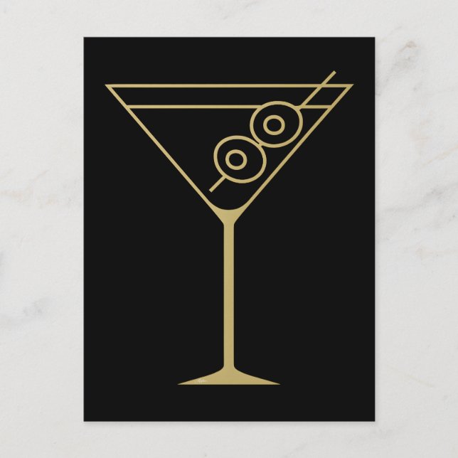 Mid Century Modern Guld 2 Oliv Martini Vykort (Framsida)