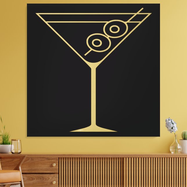 Mid Century Modern Guld 2 Olivemartini Canvastryck (Insitu (Vardagsrum))