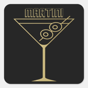Mid Century Modern Guld 2 Olivemartini Fyrkantigt Klistermärke