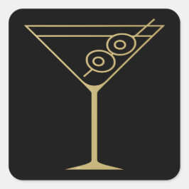 Mid Century Modern Guld 2 Olivemartini Fyrkantigt Klistermärke