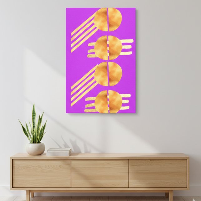 Mid-Century Modern Guld Geometrisk Abstrakt Orkidé Canvastryck (Skapare uppladdad)