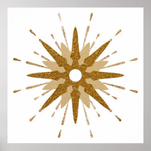 Mid Century Modern Guld Starburst Art Poster
