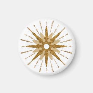 Mid-Century Modern Guld Starburst Round Magnet