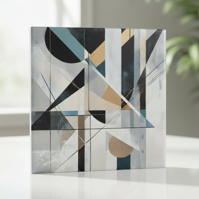 Mid-Century Modern Guld Teal Geometrisk Abstrakt Kakelplatta (Skapare uppladdad)