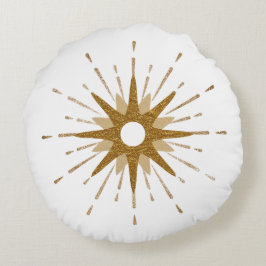 Mid Century Modern Guld & White Starburst Rund Kudde