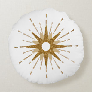 Mid Century Modern Guld & White Starburst Rund Kudde