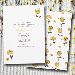 Mid Century Modern Gult Blommigt Birthday Inbjudningar