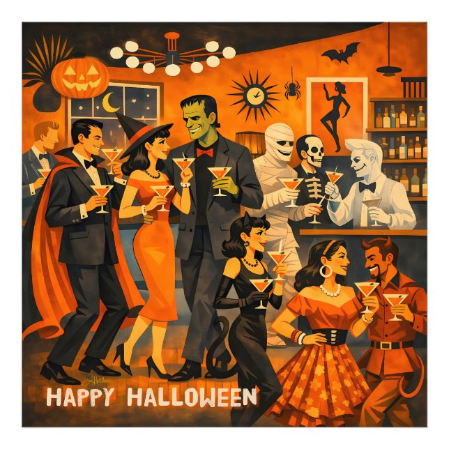 Mid Century Modern Halloween Martini-fest Fototryck (Framsidan)