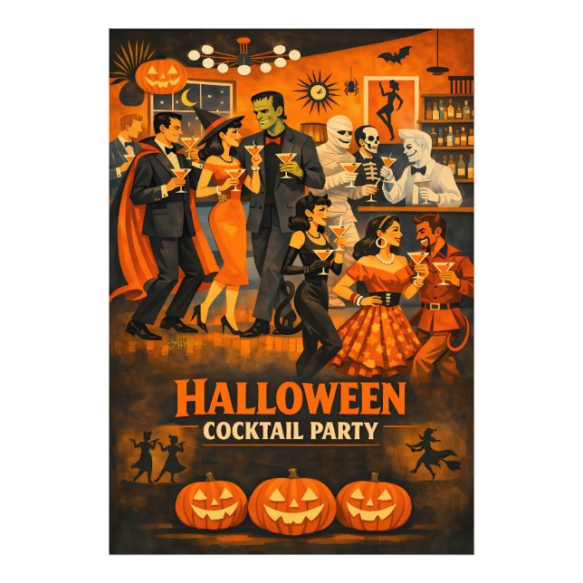 Mid Century Modern Halloween Martini-fest Fototryck (Framsidan)