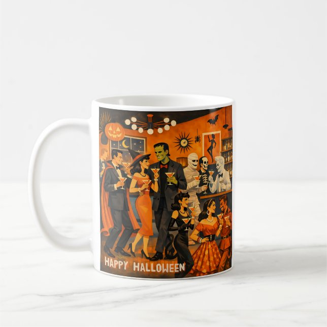 Mid Century Modern Halloween Martini-fest Kaffemugg (Vänster)