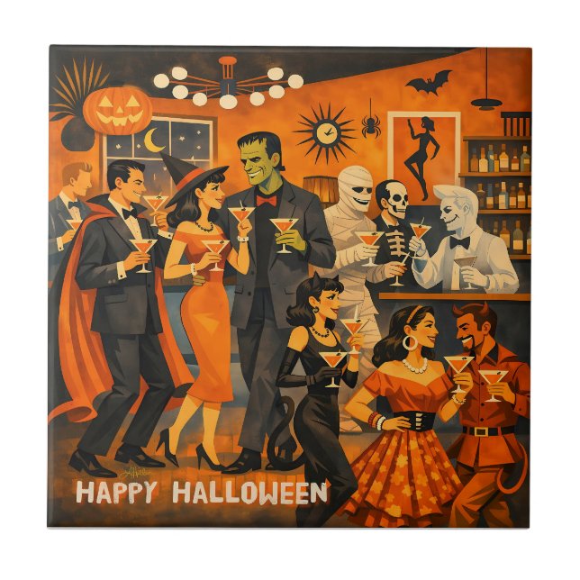 Mid Century Modern Halloween Martini-fest Kakelplatta (Framsidan)