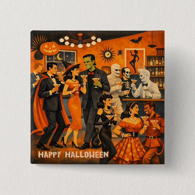 Mid Century Modern Halloween Martini-fest Knapp (Framsida)
