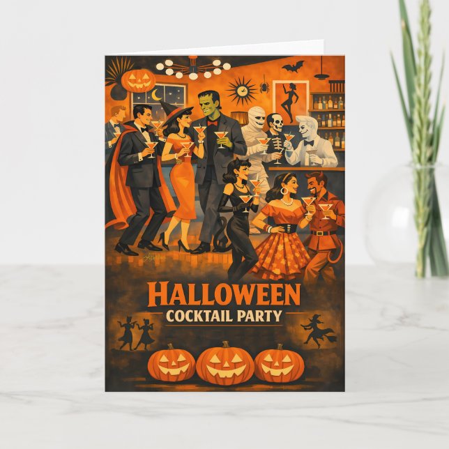 Mid Century Modern Halloween Martini-fest Kort (Framsida)