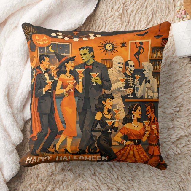 Mid Century Modern Halloween Martini-fest Kudde (Filt)