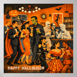 Mid Century Modern Halloween Martini-fest Poster