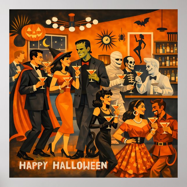 Mid Century Modern Halloween Martini-fest Poster (Framsidan)