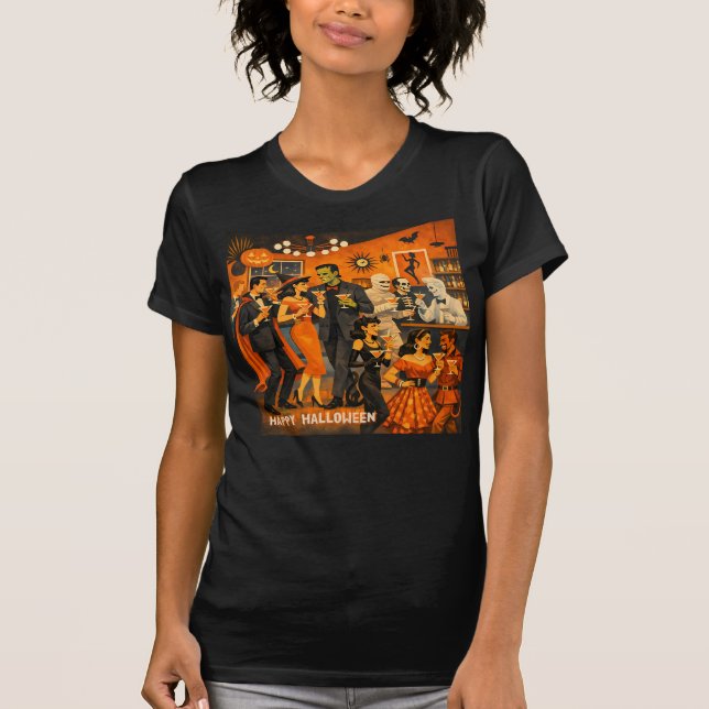 Mid Century Modern Halloween Martini-fest T Shirt (Framsida)
