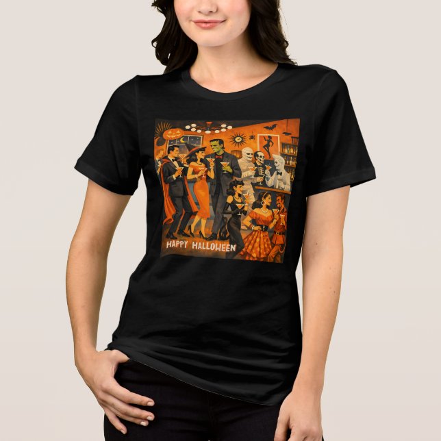 Mid Century Modern Halloween Martini-fest T Shirt (Framsida)