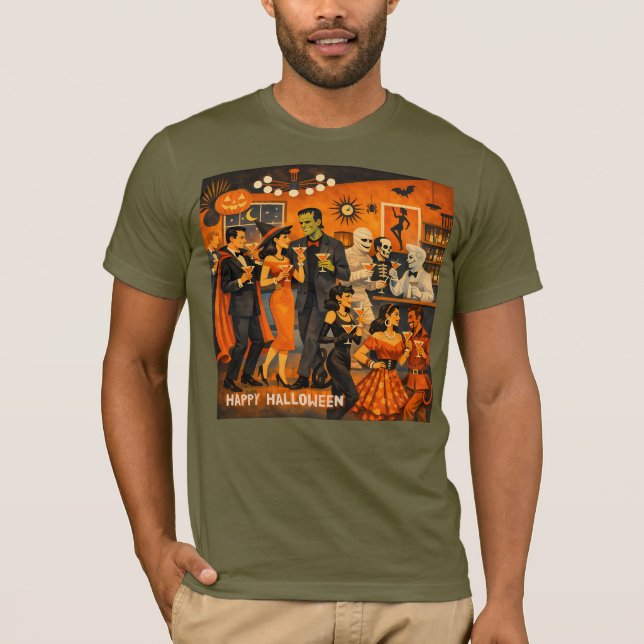 Mid Century Modern Halloween Martini-fest T Shirt (Framsida)