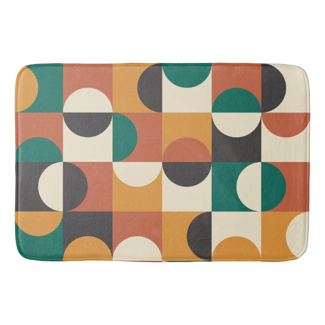 Mid Century Modern Halvcirklar Grön och Orange Badrumsmatta (Framsidan)