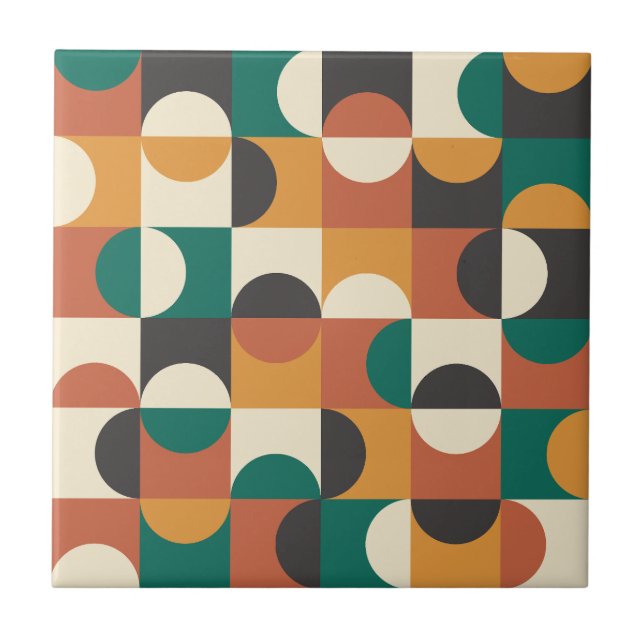 Mid Century Modern Halvcirklar grön och orange Kakelplatta (Framsidan)
